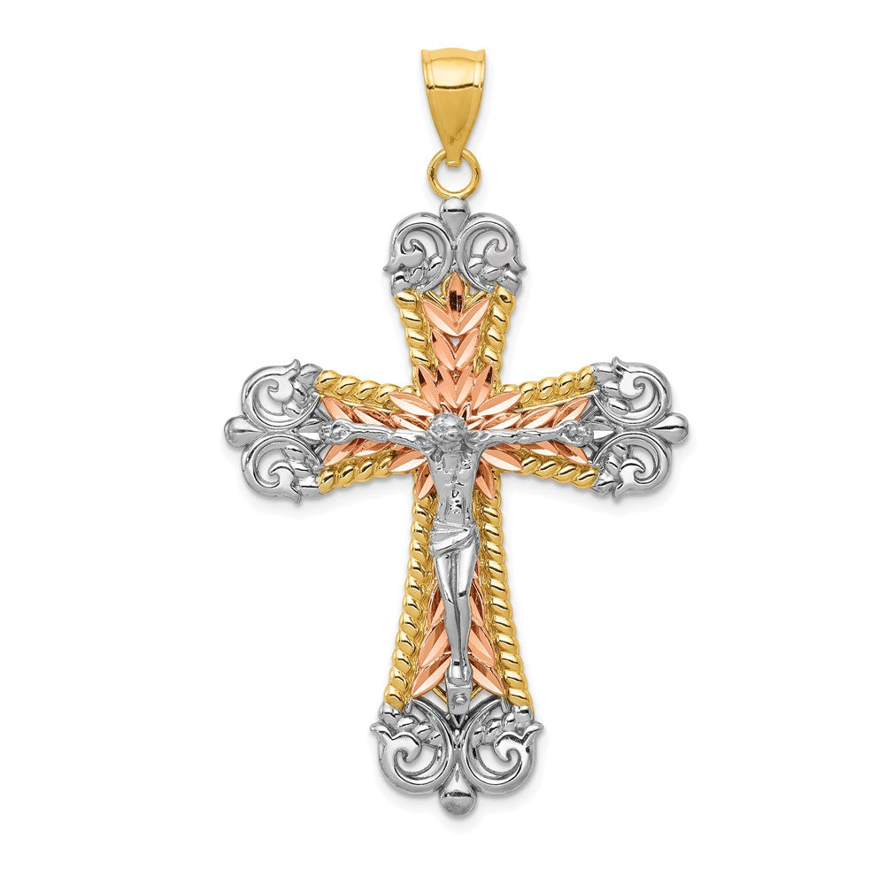 14k Tri-Color 34 mm Jesus Crucifix Cross Pendant (5.25 grams)
