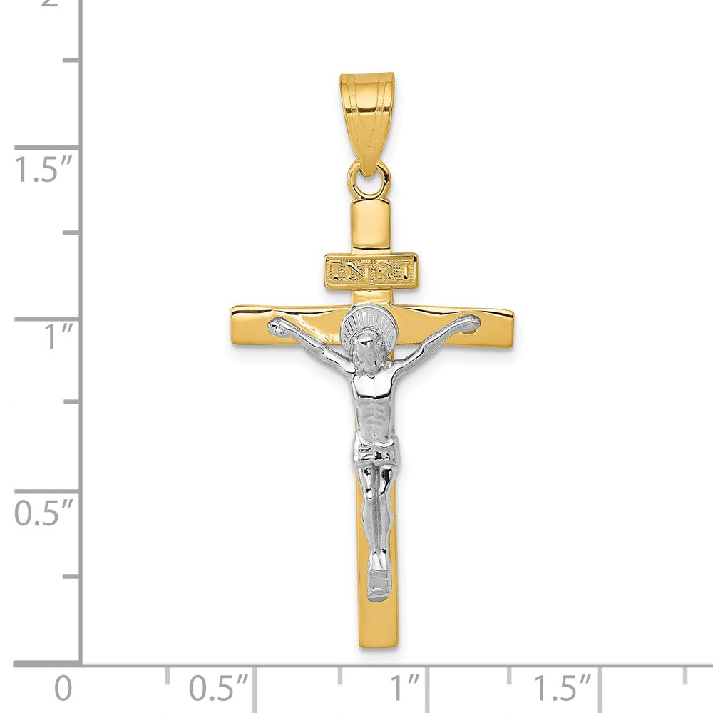 14k Two-tone 21 mm Two-tone INRI Jesus Crucifix Pendant (2.1 grams)