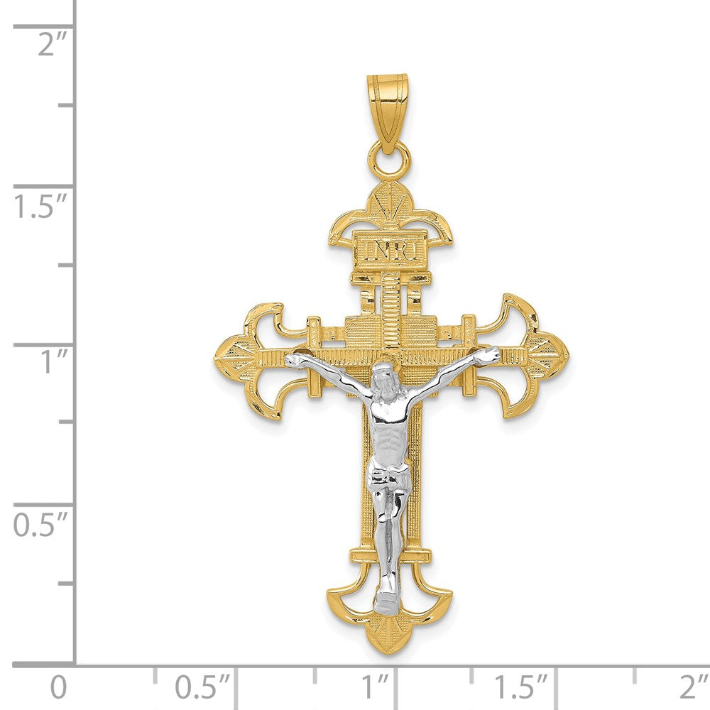 14k Two-tone 28 mm Two-tone INRI Jesus Crucifix Pendant (2.81 grams)