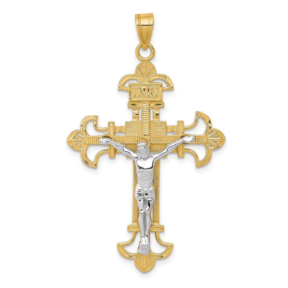 14k Two-tone 28 mm Two-tone INRI Jesus Crucifix Pendant (2.81 grams)