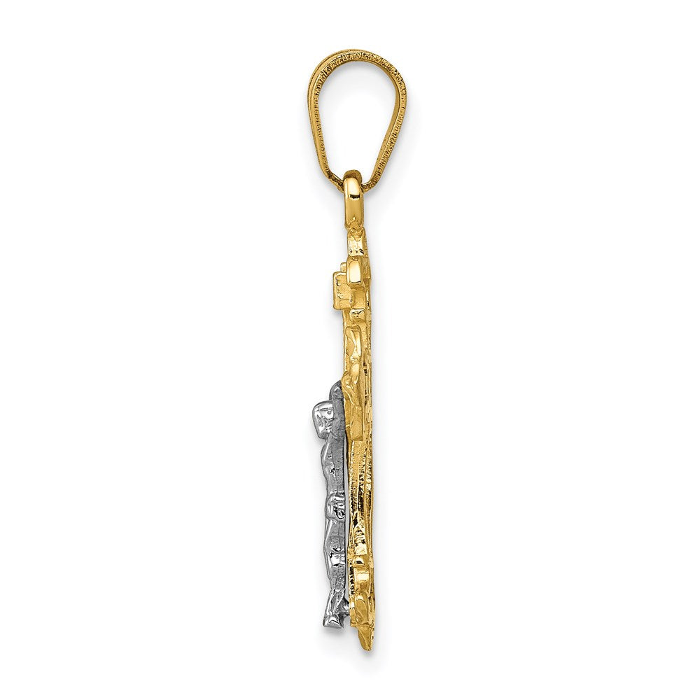 14k Two-tone 14 mm Two-tone INRI Jesus Crucifix Charm (0.9 grams)