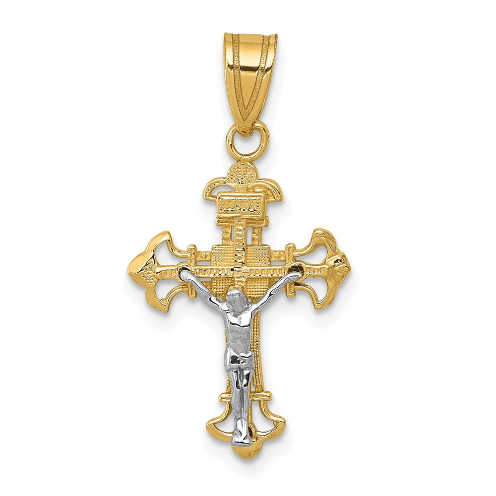 14k Two-tone 14 mm Two-tone INRI Jesus Crucifix Charm (0.9 grams)