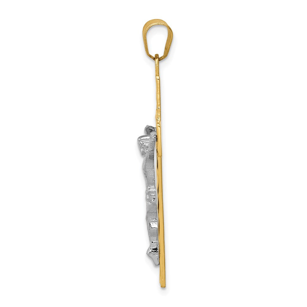 14k Two-tone 19 mm Two-tone Diamond-cut Jesus Crucifix Pendant (2.35 grams)