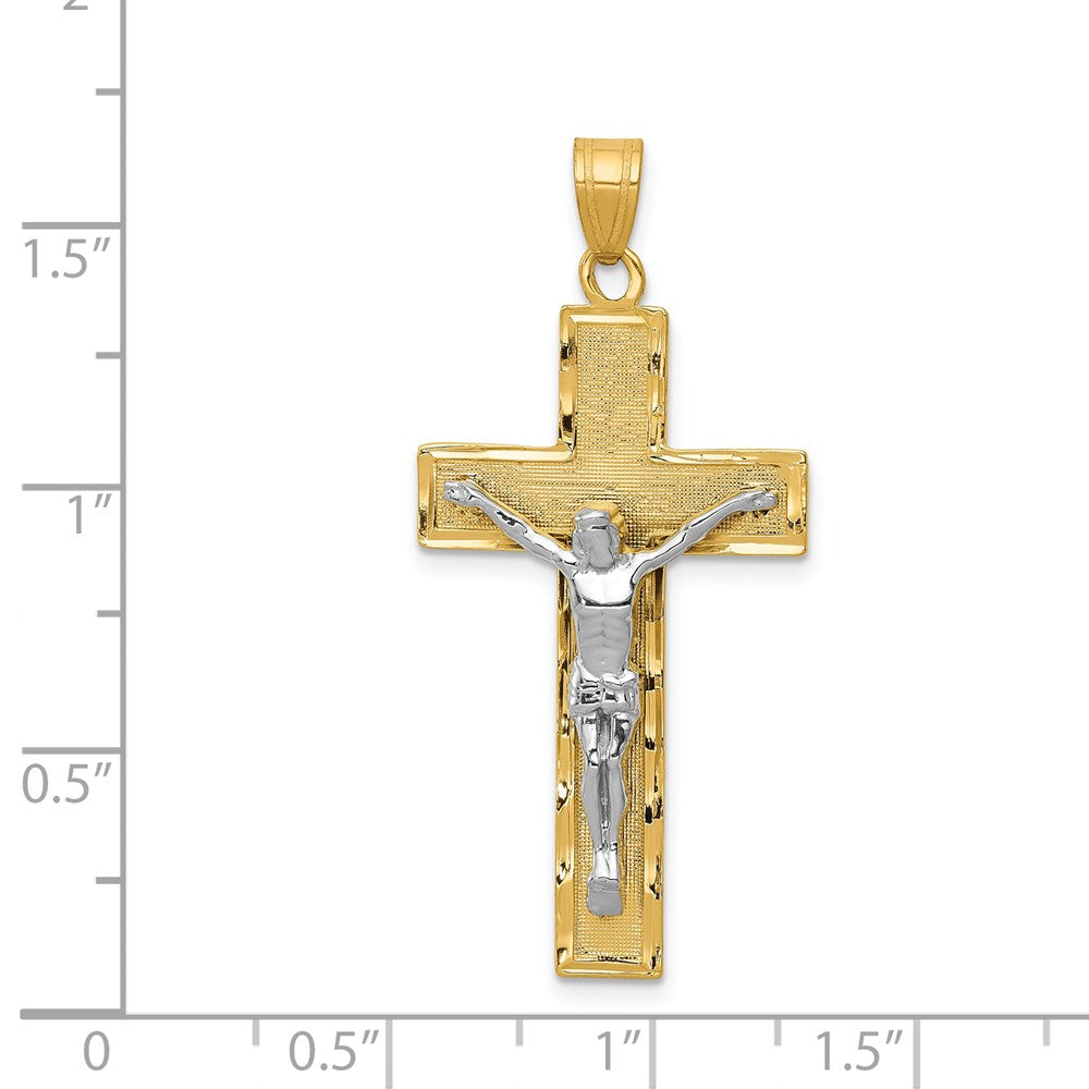 14k Two-tone 19 mm Two-tone Diamond-cut Jesus Crucifix Pendant (2.35 grams)