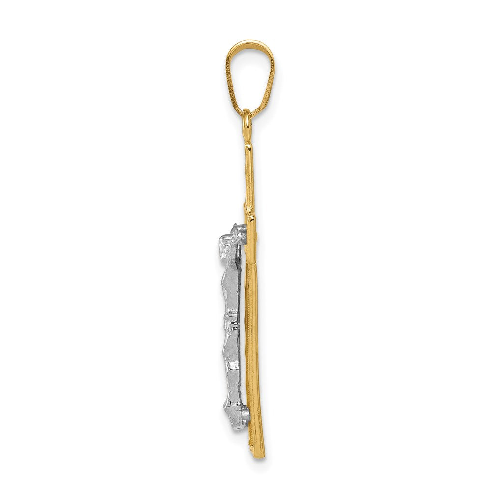14k Two-tone 16 mm Two-tone Diamond-cut Jesus Crucifix Pendant (1.44 grams)