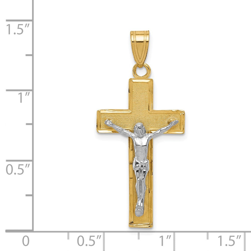 14k Two-tone 16 mm Two-tone Diamond-cut Jesus Crucifix Pendant (1.44 grams)