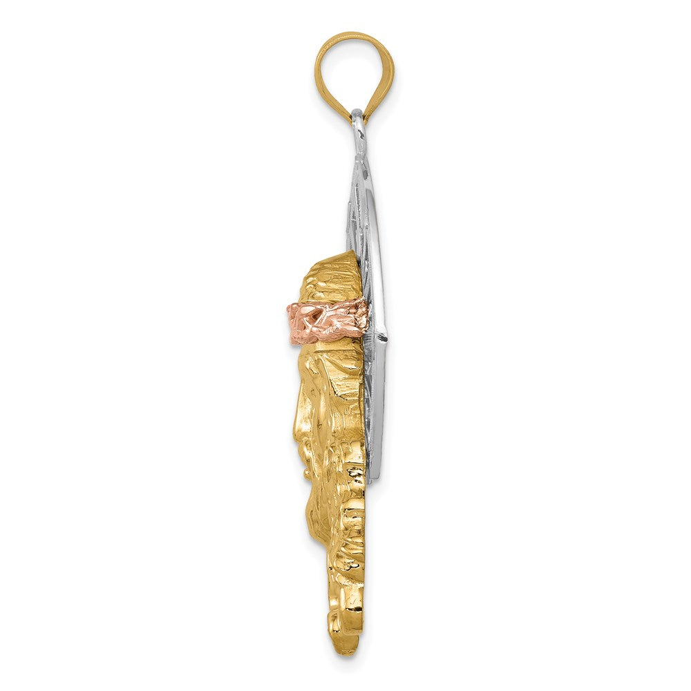 14k Tri-Color 28 mm Tri-color Diamond-cut Christ Pendant (6.51 grams)