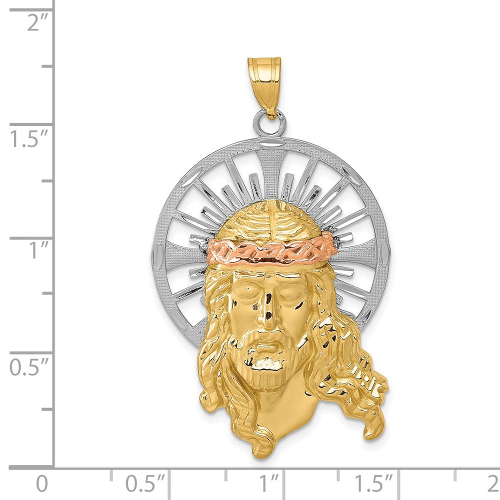 14k Tri-Color 28 mm Tri-color Diamond-cut Christ Pendant (6.51 grams)