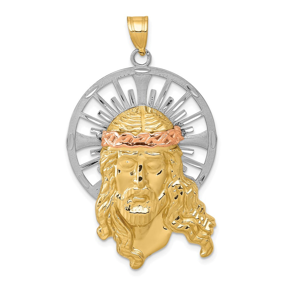 14k Tri-Color 28 mm Tri-color Diamond-cut Christ Pendant (6.51 grams)