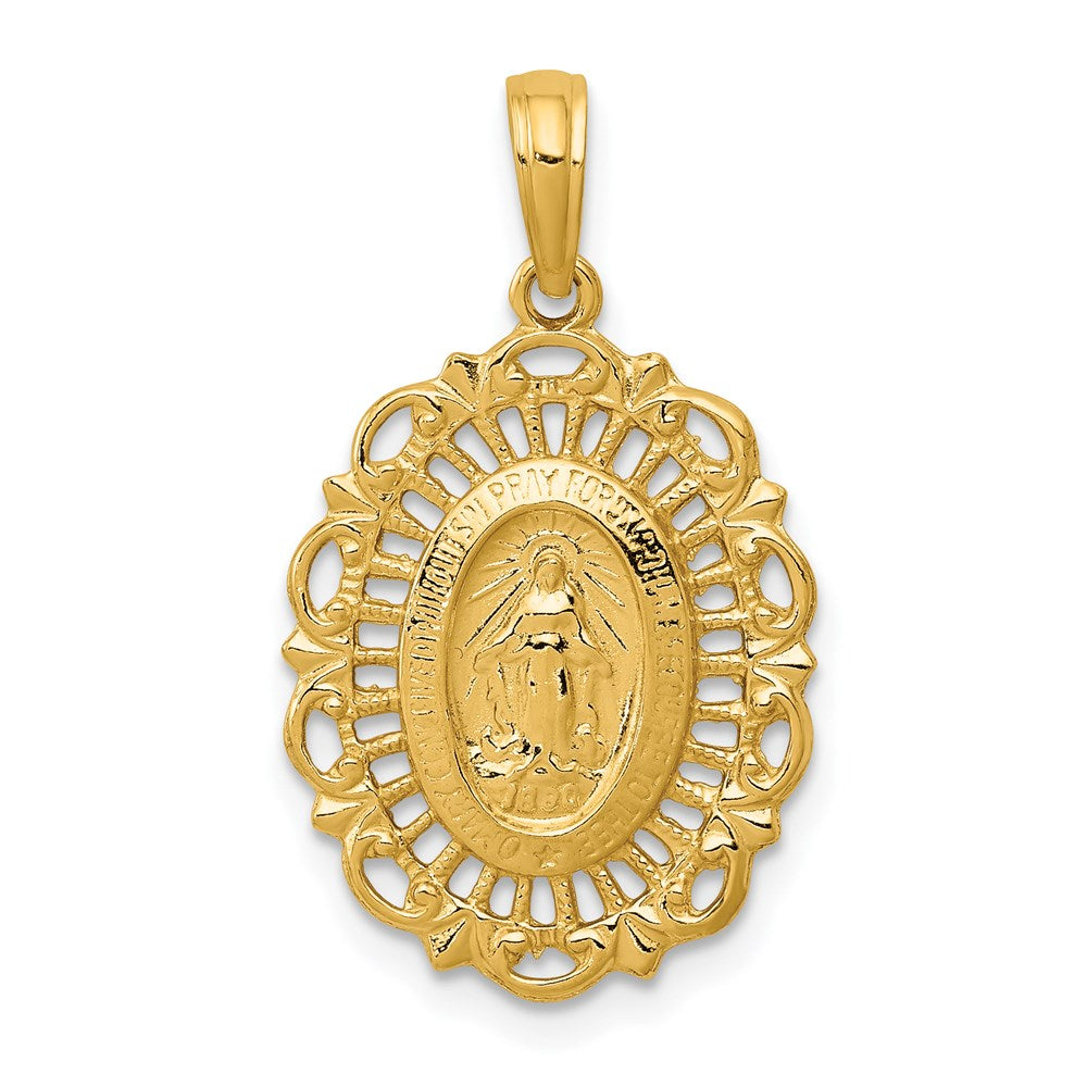 14k Yellow Gold 15.6 mm Oval Miraculous Medal Pendant (1.53 grams)