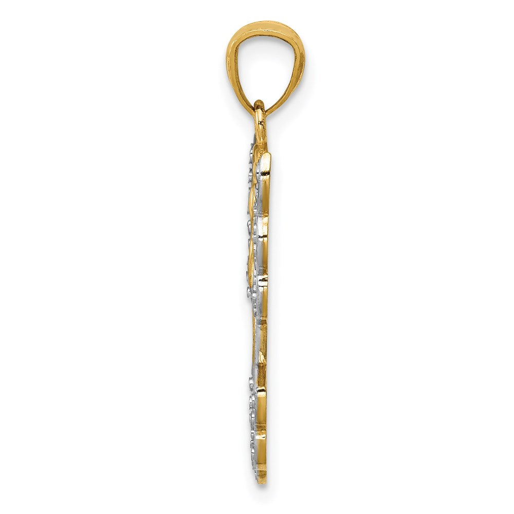 14k Yellow & Rhodium 18 mm Filigree Angel Pendant (1.09 grams)