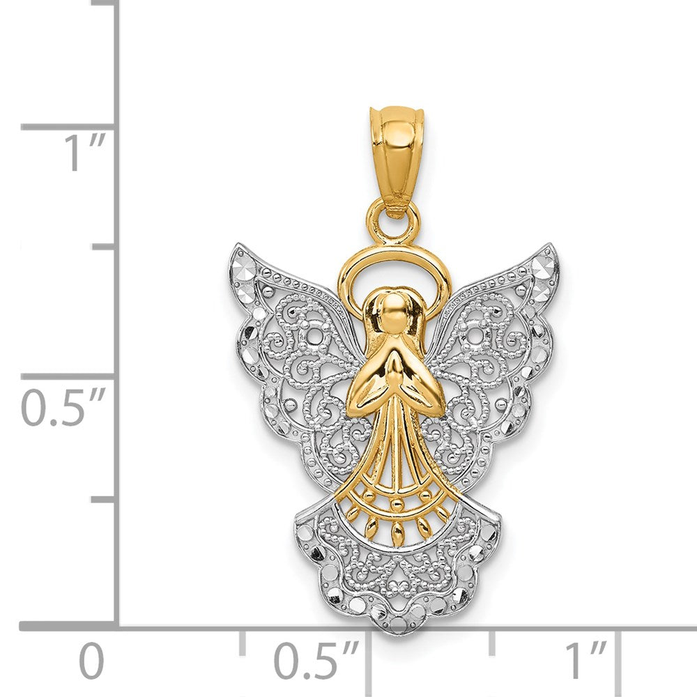 14k Yellow & Rhodium 18 mm Filigree Angel Pendant (1.09 grams)