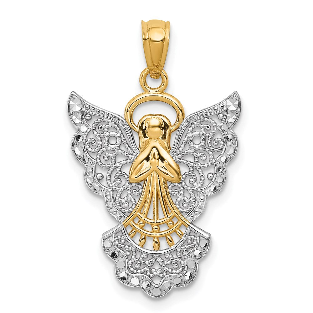 14k Yellow & Rhodium 18 mm Filigree Angel Pendant (1.09 grams)