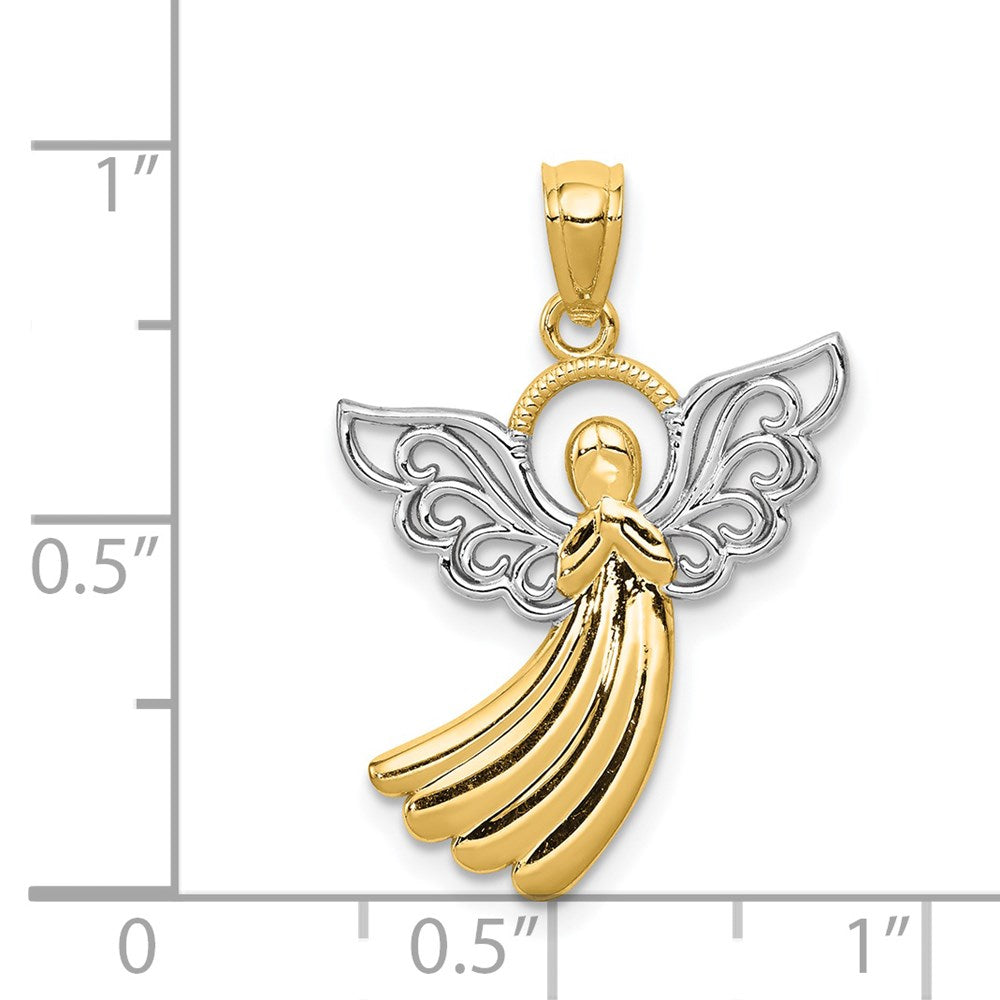 14k Yellow & Rhodium 18 mm Filigree Angel Pendant (0.98 grams)