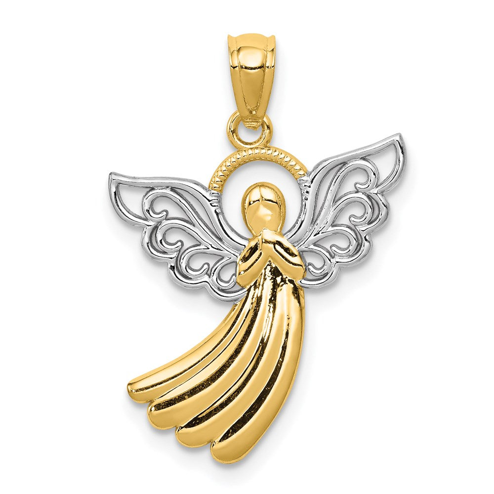 14k Yellow & Rhodium 18 mm Filigree Angel Pendant (0.98 grams)