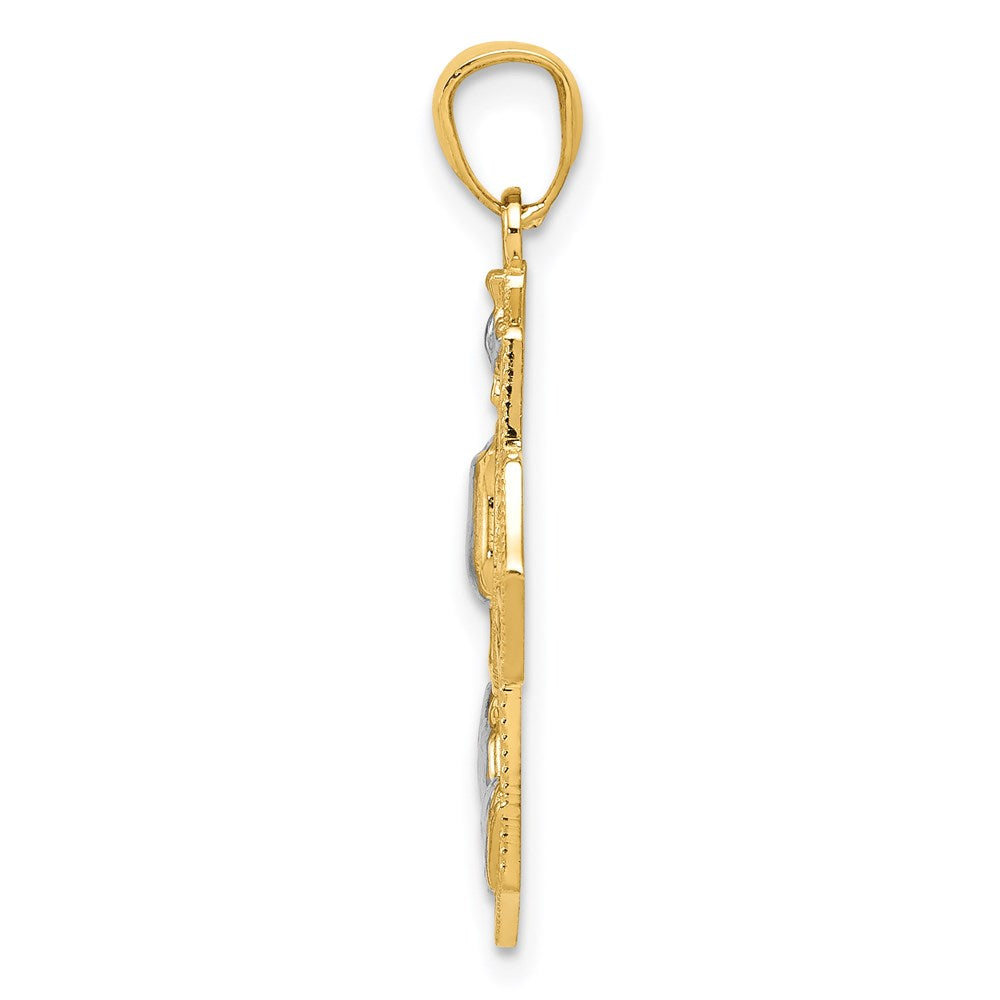 14k Yellow & Rhodium 18 mm Cross Pendant (1.09 grams)