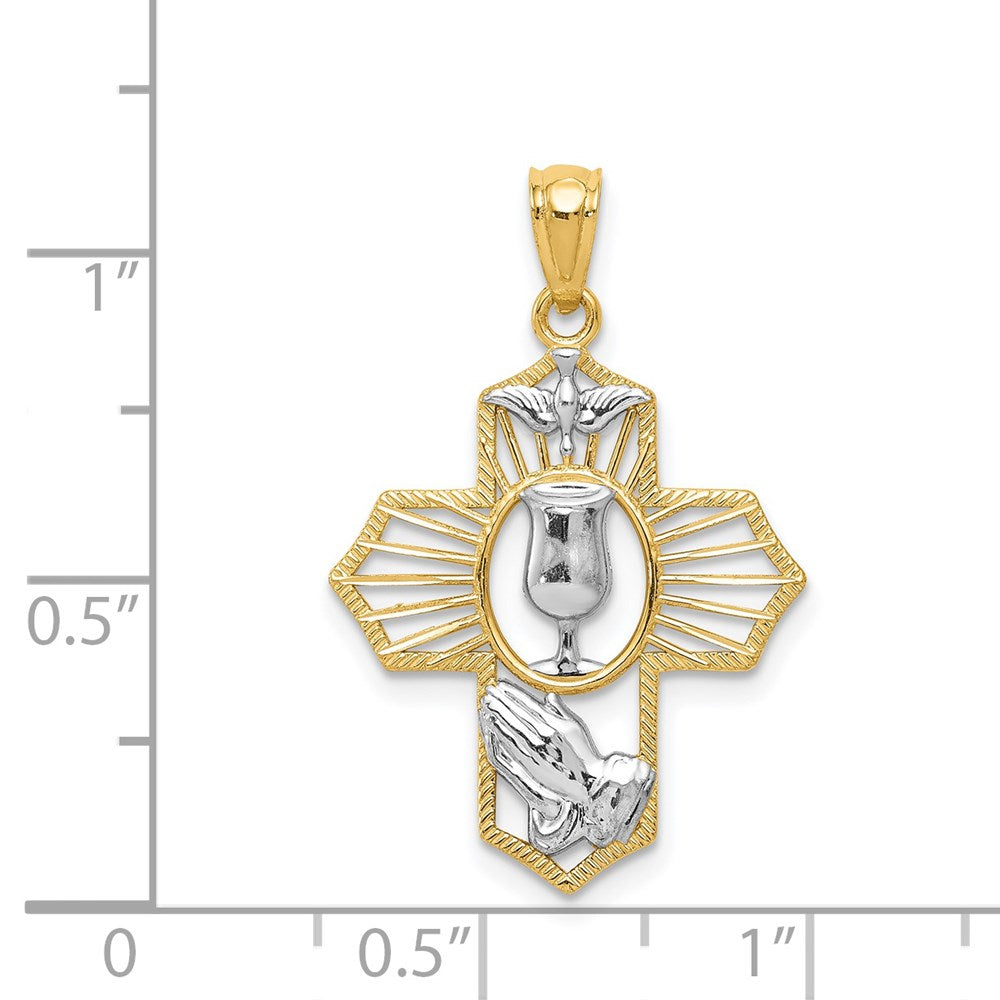14k Yellow & Rhodium 18 mm Cross Pendant (1.09 grams)