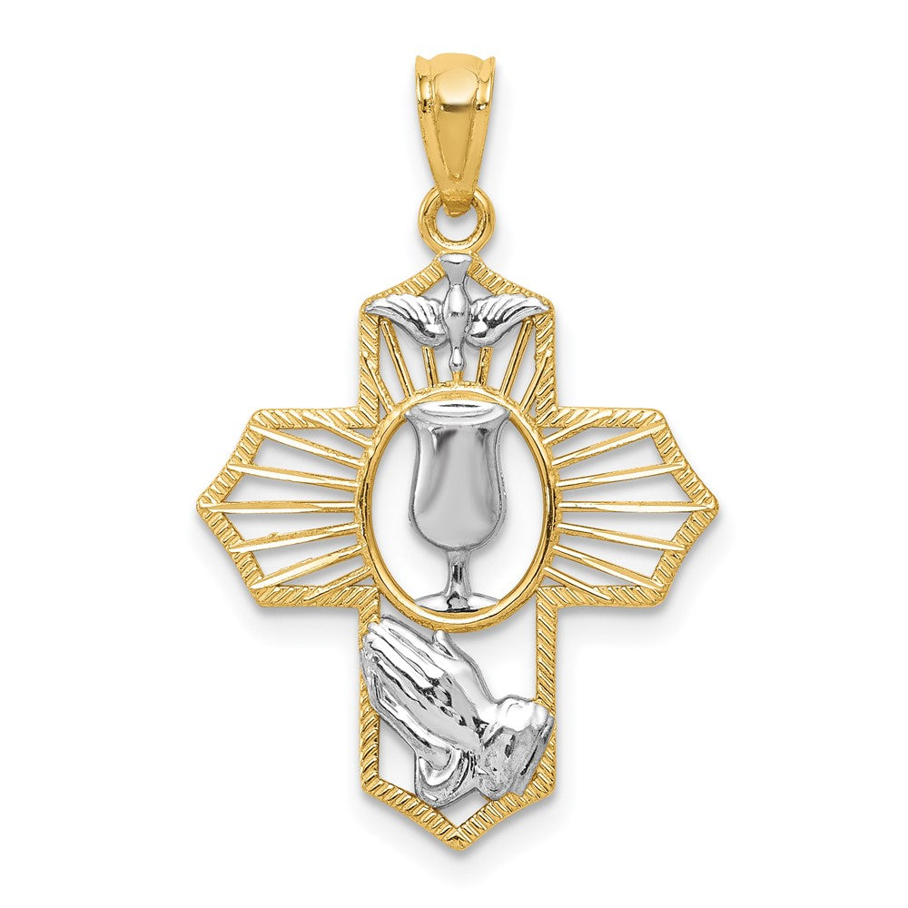 14k Yellow & Rhodium 18 mm Cross Pendant (1.09 grams)