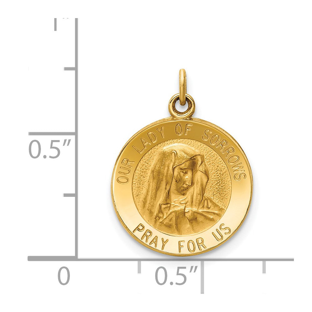 14k Yellow Gold 15 mm Our Lady of Sorrows Medal Charm (1.04 grams)