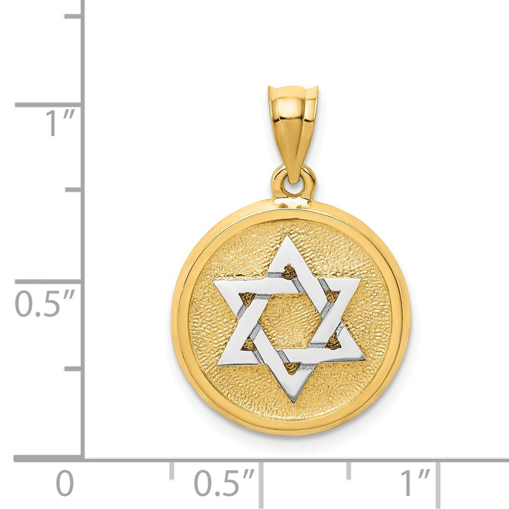 14k Two-tone 17 mm Solid Satin Finish Flat Back Star of David Disc Charm (2.98 grams)