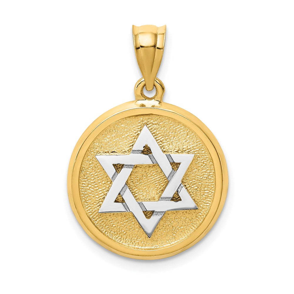 14k Two-tone 17 mm Solid Satin Finish Flat Back Star of David Disc Charm (2.98 grams)