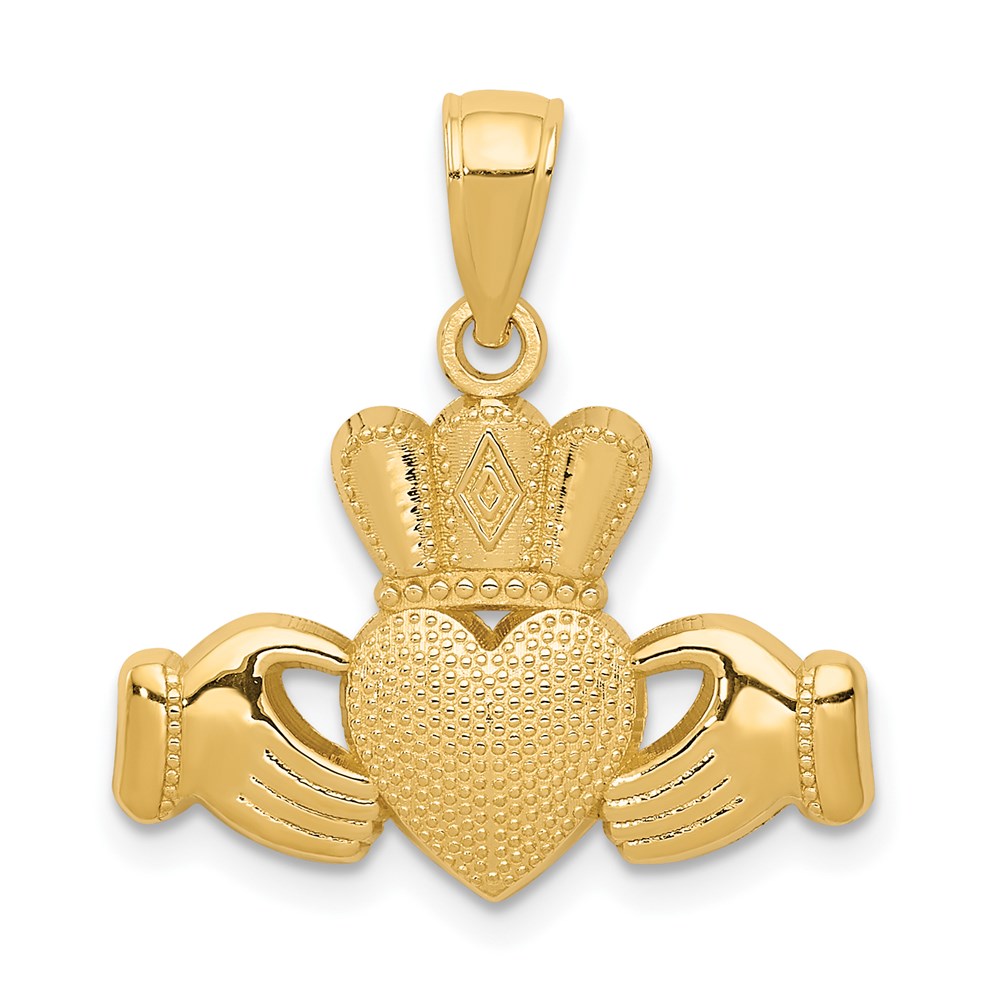 14K Claddagh Pendant with Textured Crown (1.33 grams)