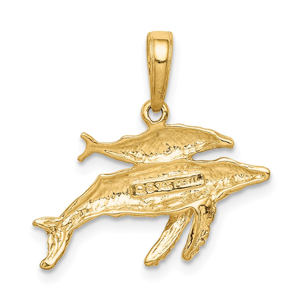 14k Yellow Gold 20 mm Mother and Baby Humpback Whale Pendant (1.38 grams)
