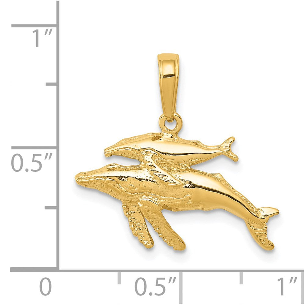 14k Yellow Gold 20 mm Mother and Baby Humpback Whale Pendant (1.38 grams)