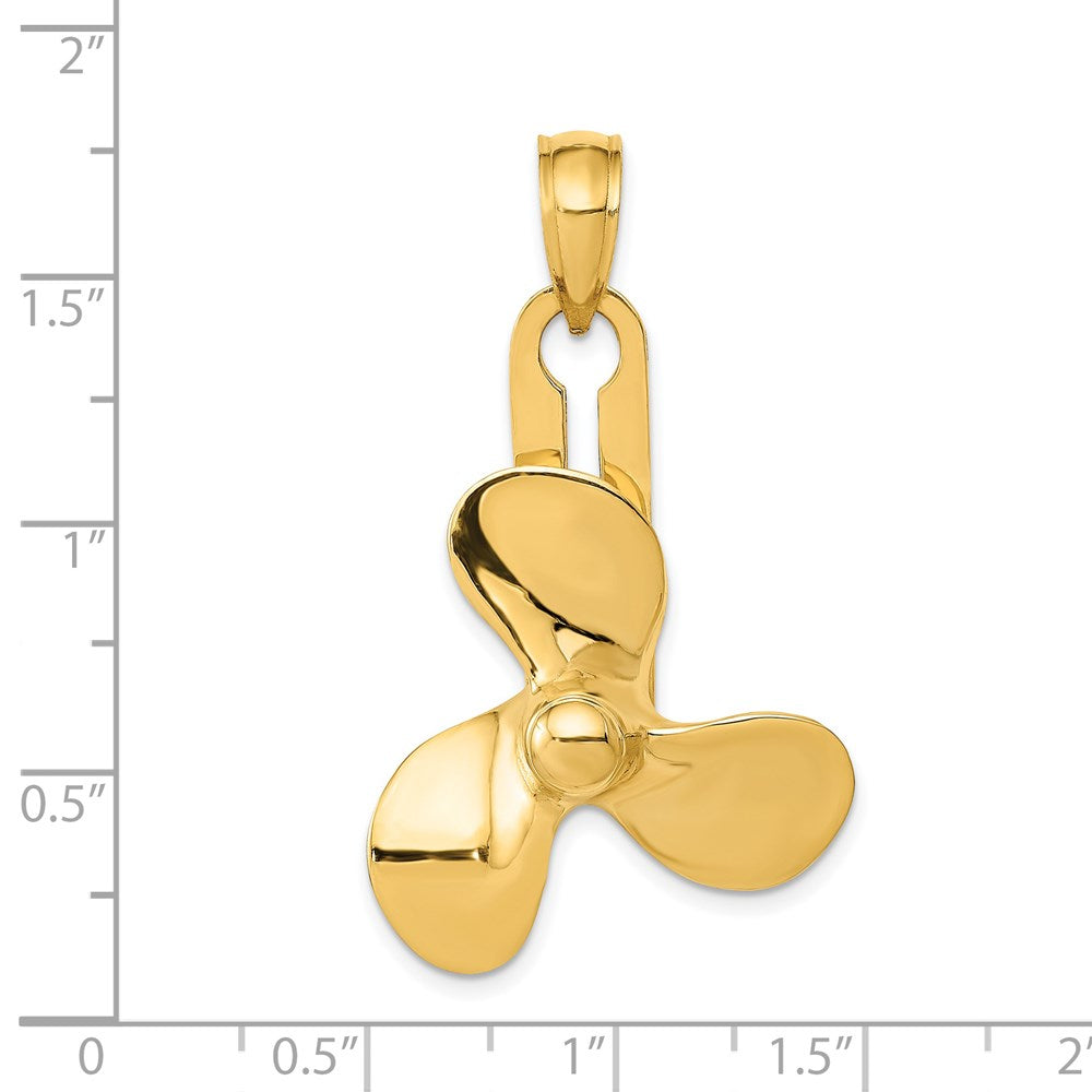 14k Yellow Gold 24 mm Moveable 3 Blade Propeller Pendant (11.16 grams)