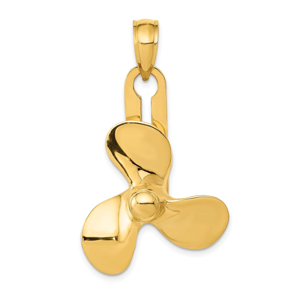 14k Yellow Gold 24 mm Moveable 3 Blade Propeller Pendant (11.16 grams)
