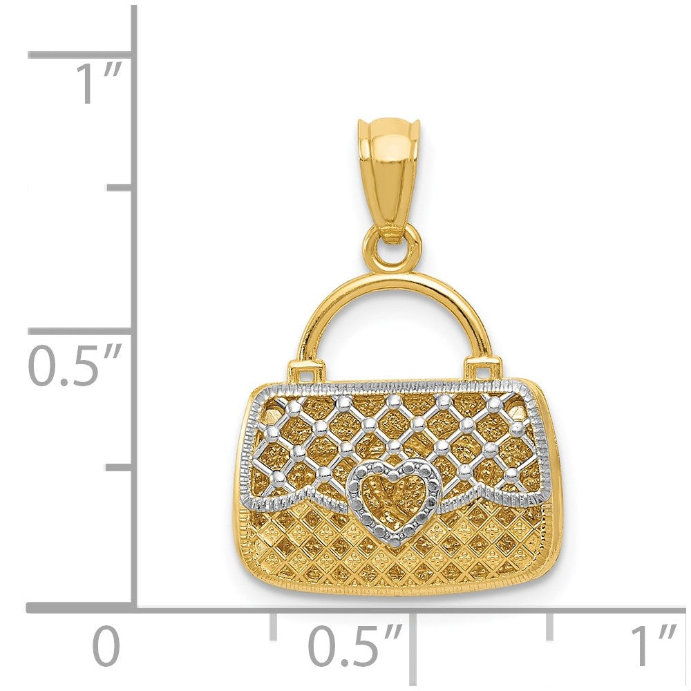 14K and White Rhodium 3-D Reversible Heart Handbag Pendant (1.49 grams)