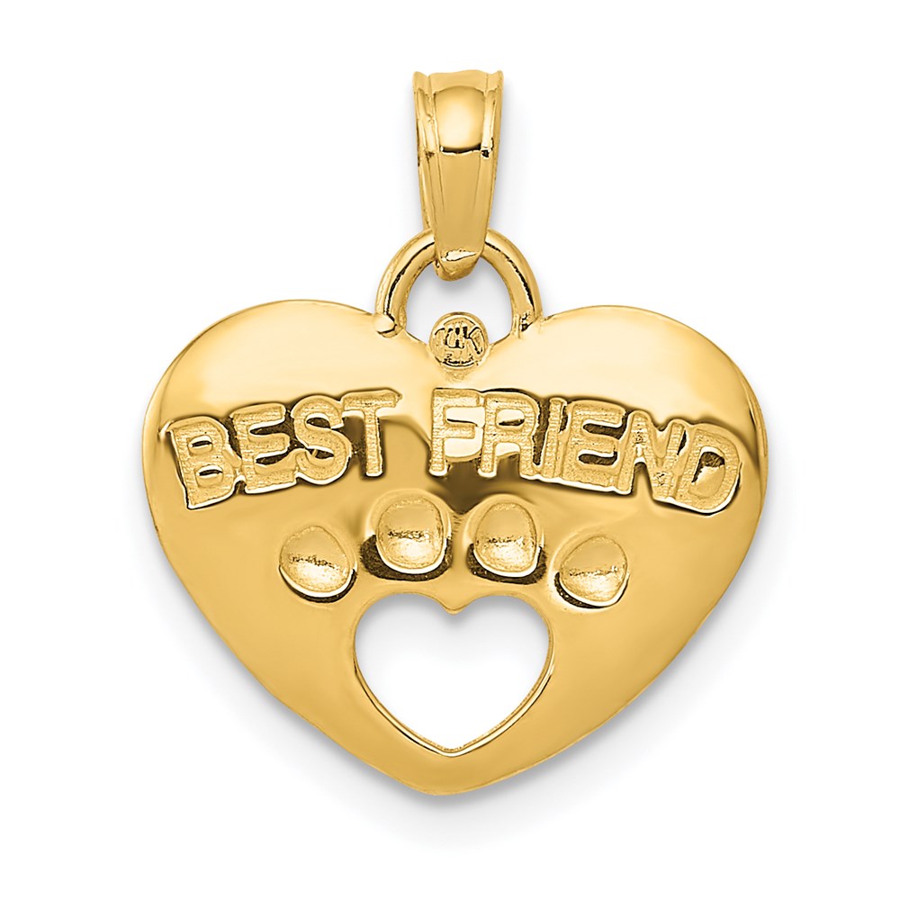 14K BEST FRIEND on Heart with Cut-Out Paw Print Pendant (1.71 grams)