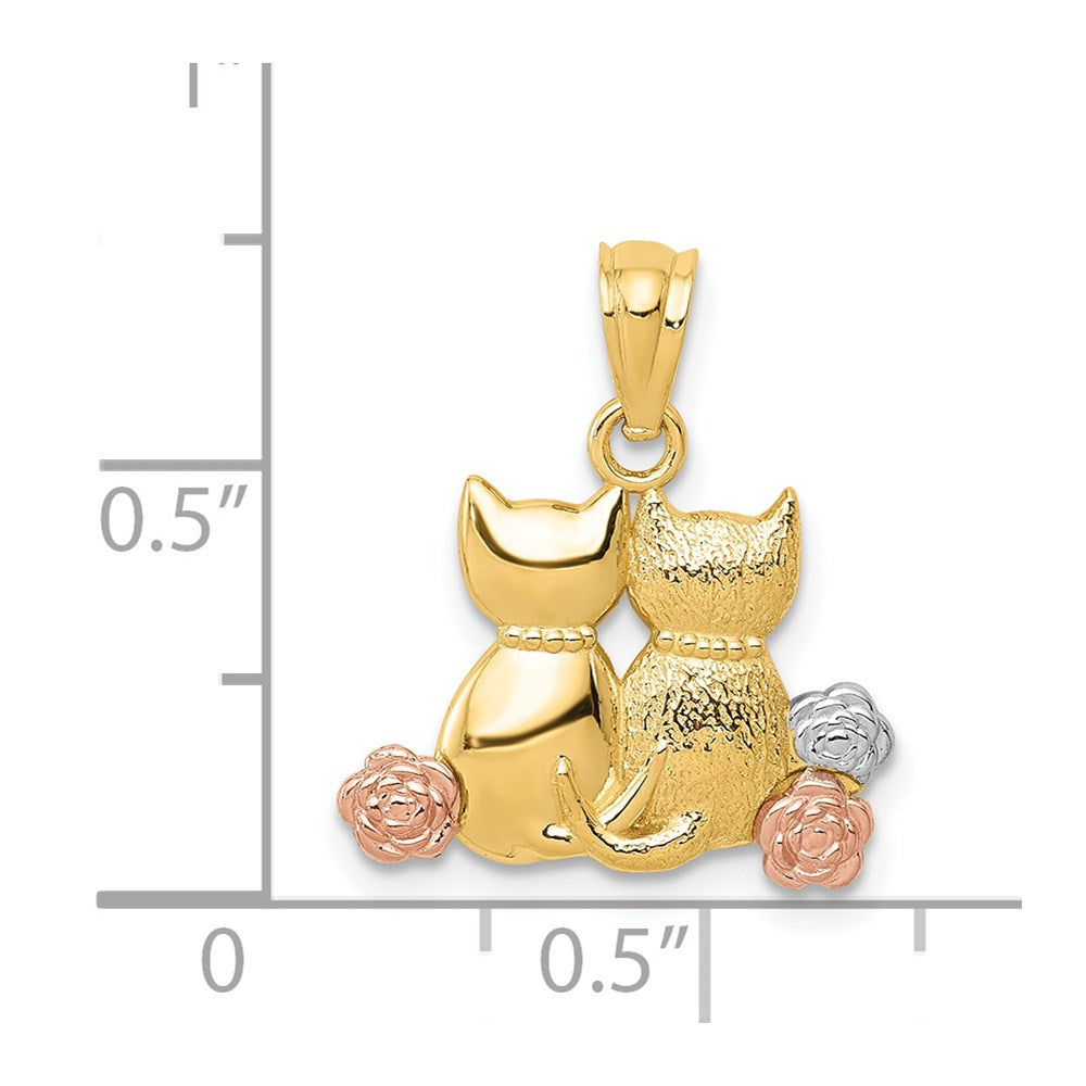 14k Two-tone 15 mm Cats Pendant (0.84 grams)