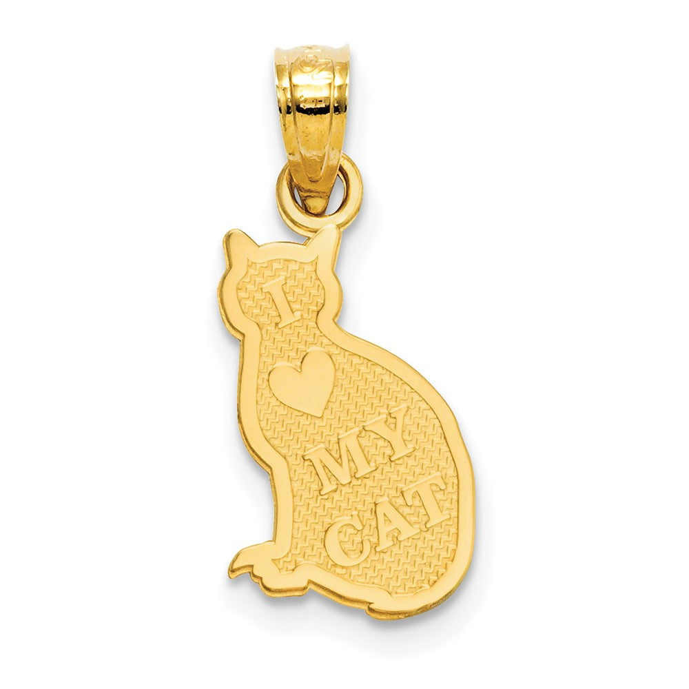 14k Yellow Gold 10 mm I HEART MY CAT on Reverse Cat Pendant (0.8 grams)