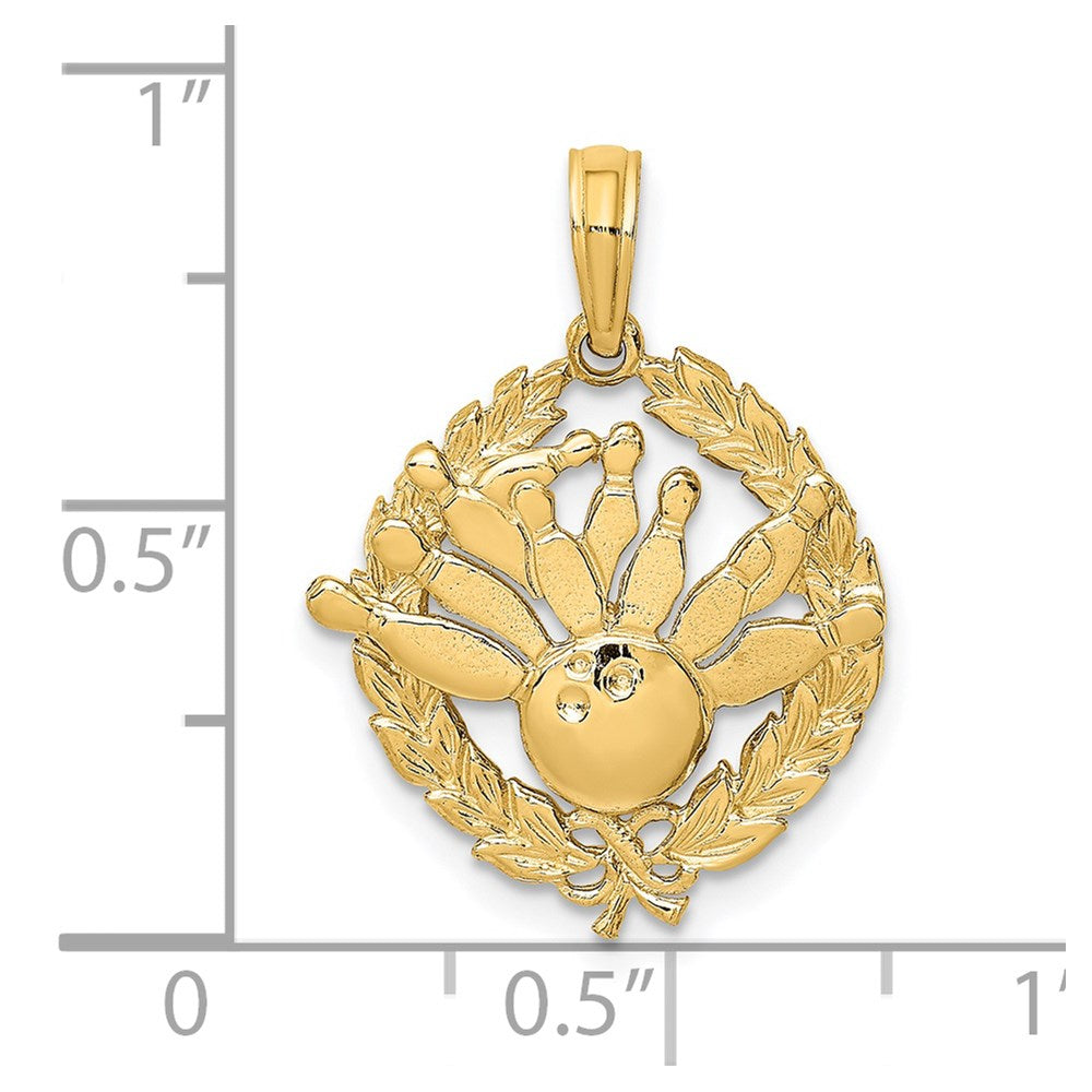 14k Yellow Gold 70.75 mm Bowling Story in Leaf Circle Charm (1.71 grams)