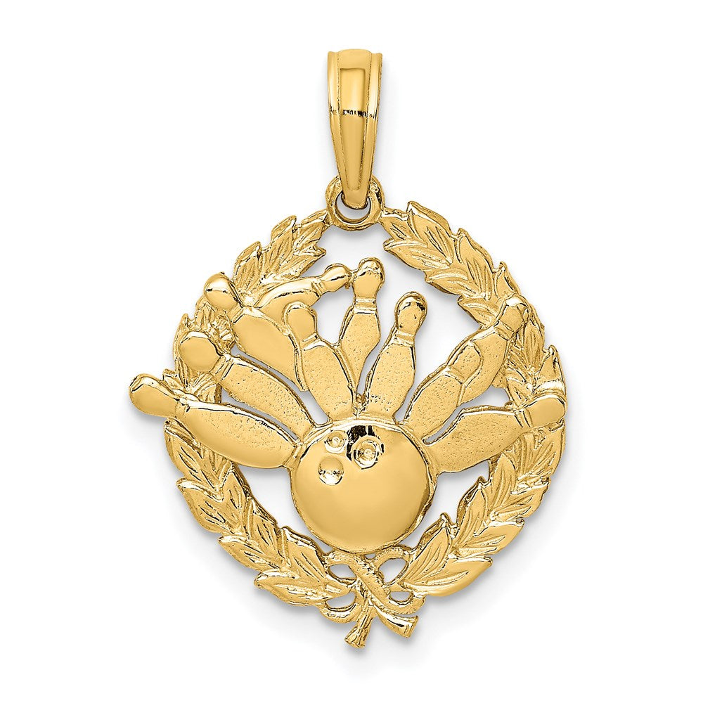 14k Yellow Gold 70.75 mm Bowling Story in Leaf Circle Charm (1.71 grams)