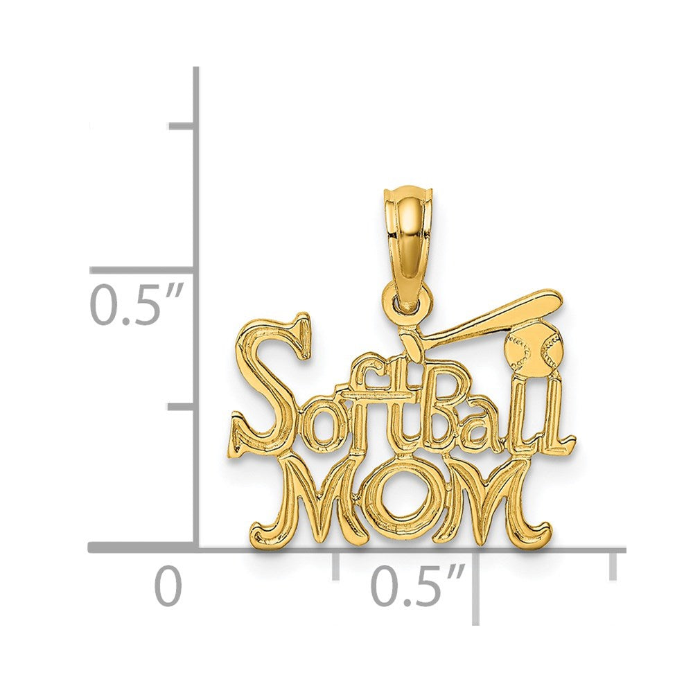 14k Yellow Gold 16.35 mm SOFTBALL MOM w/ Bat And Ball Charm (0.76 grams)