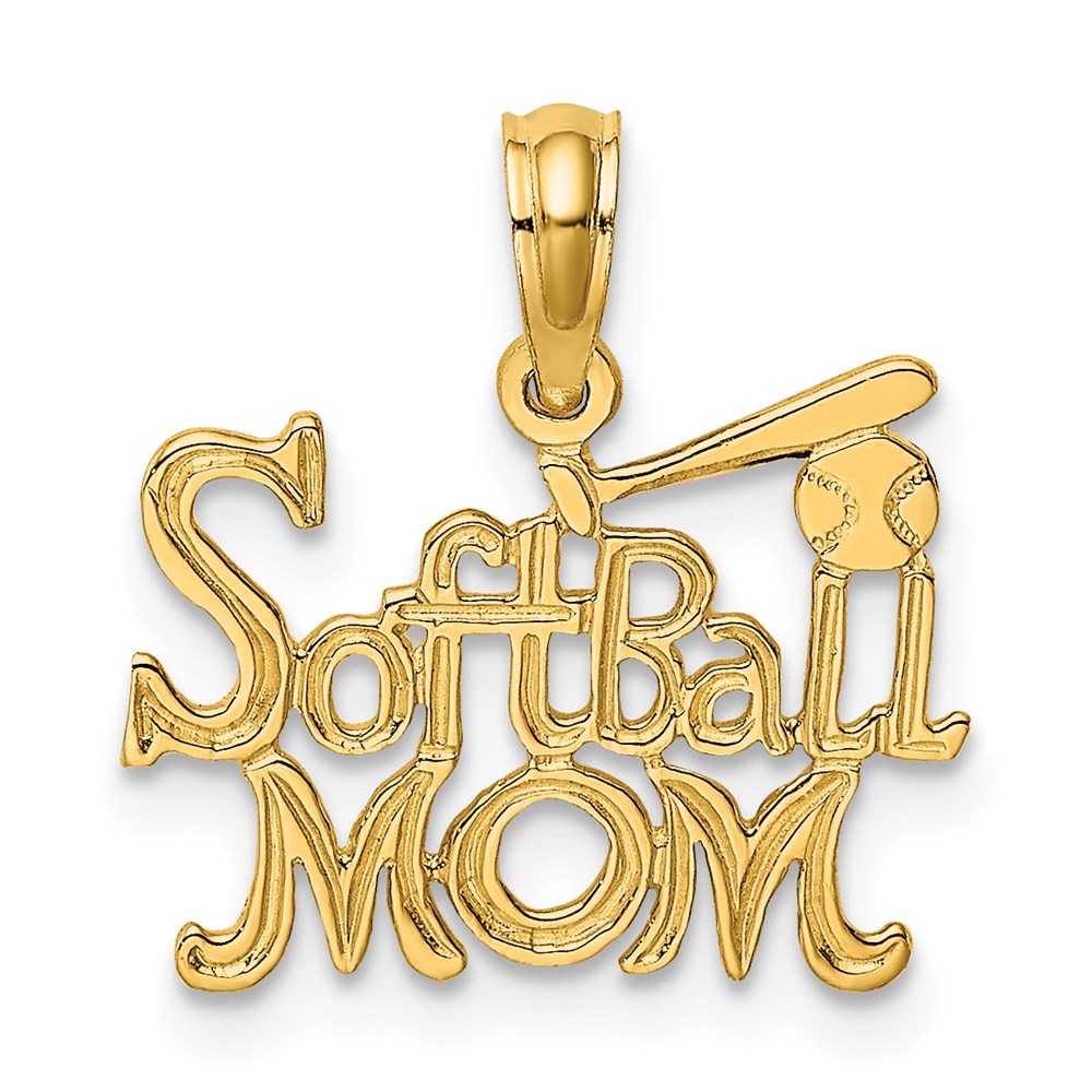 14k Yellow Gold 16.35 mm SOFTBALL MOM w/ Bat And Ball Charm (0.76 grams)