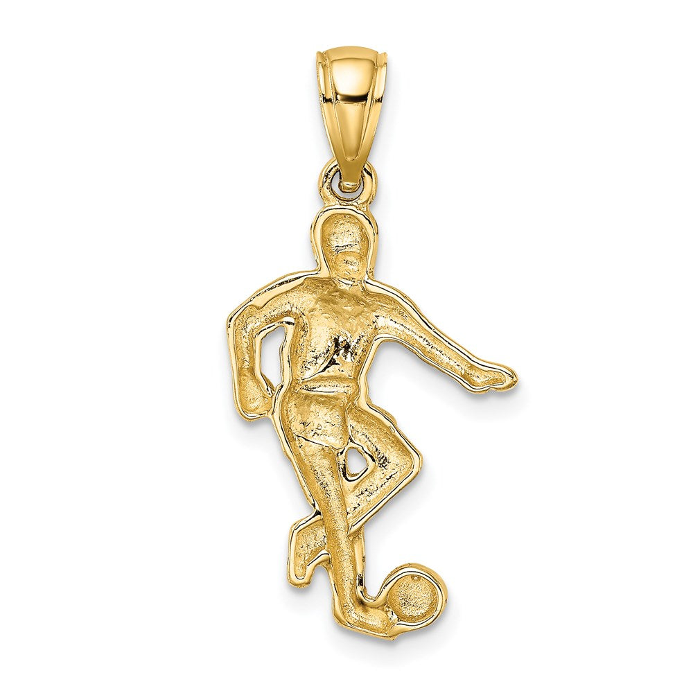 14k Yellow Gold 14.3 mm Boy Soccer Player Running with Ball Charm (1.68 grams)