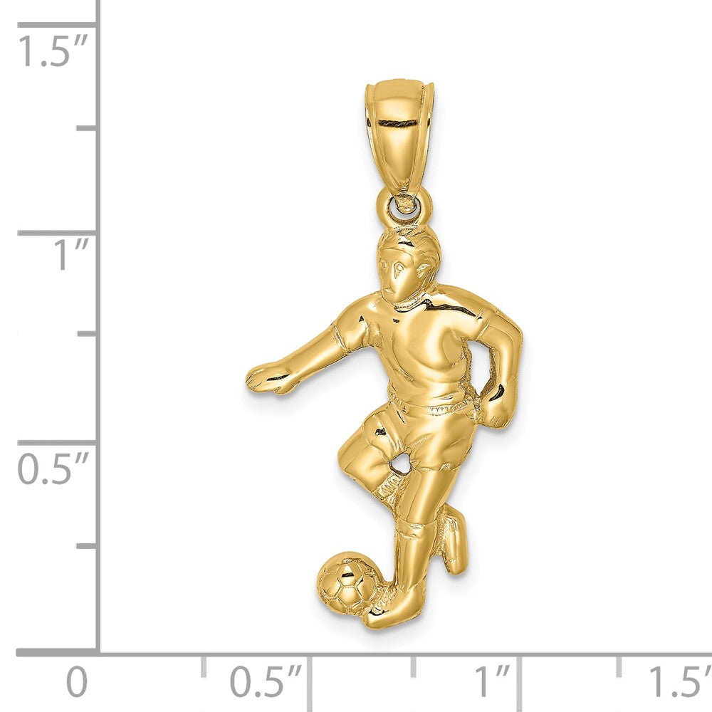 14k Yellow Gold 14.3 mm Boy Soccer Player Running with Ball Charm (1.68 grams)