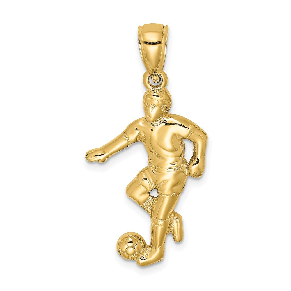14k Yellow Gold 14.3 mm Boy Soccer Player Running with Ball Charm (1.68 grams)