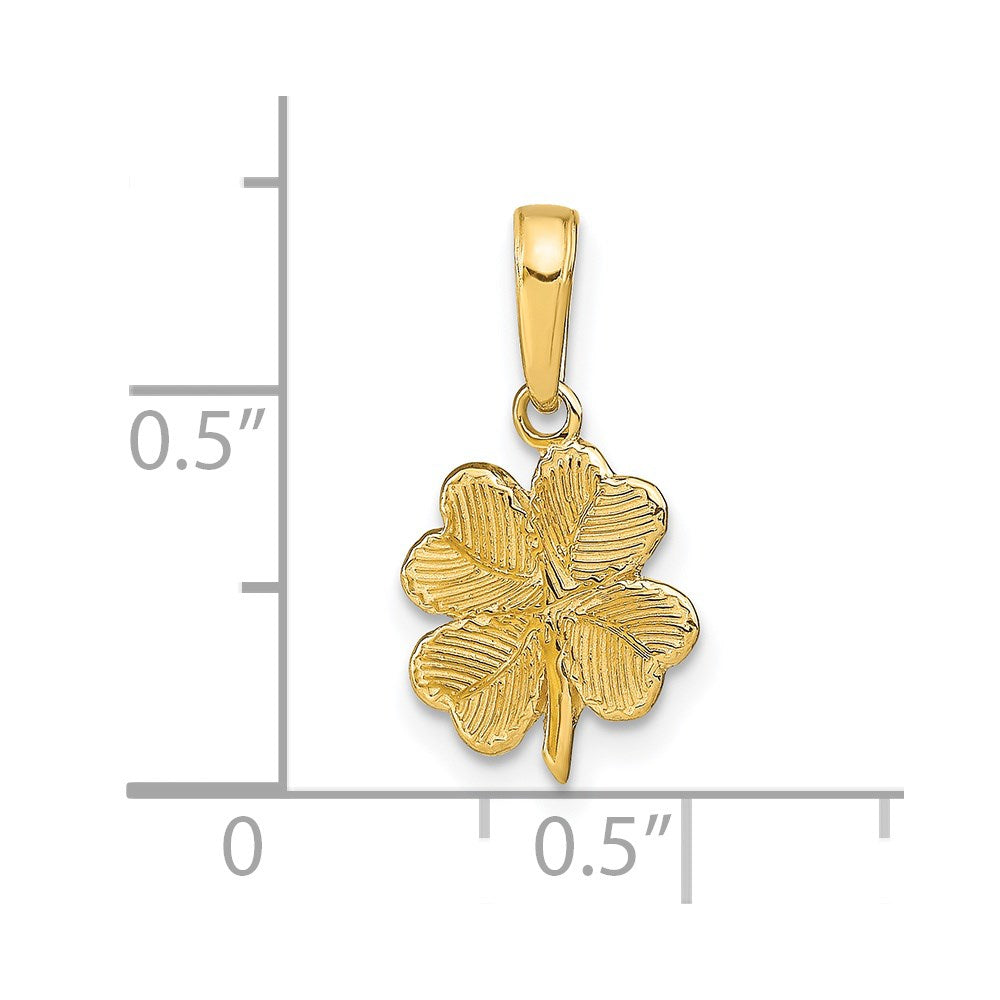 14k Yellow Gold 10 mm Polished and Textured 4-Leaf Clover Pendant (0.87 grams)