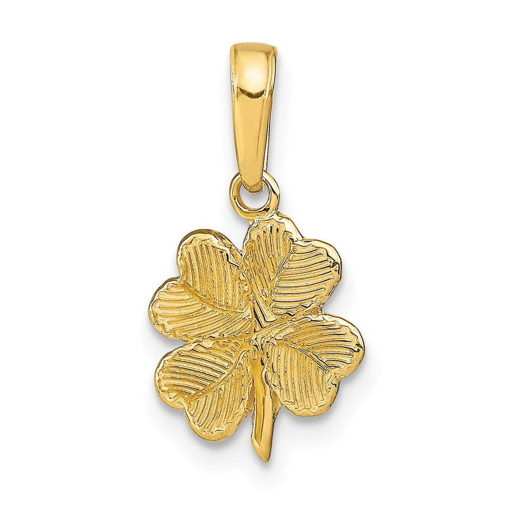 14k Yellow Gold 10 mm Polished and Textured 4-Leaf Clover Pendant (0.87 grams)