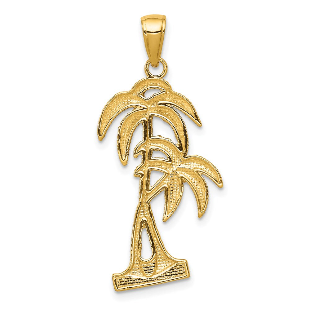 14k Yellow Gold 16 mm Polished / Textured Palm Trees Pendant (2.19 grams)