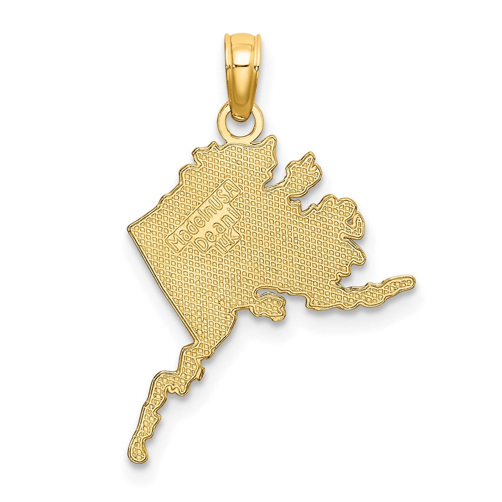 14k Yellow Gold 19.9 mm Polished/Textured ALASKA Map Charm (0.96 grams)
