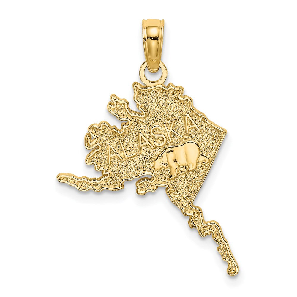 14k Yellow Gold 19.9 mm Polished/Textured ALASKA Map Charm (0.96 grams)