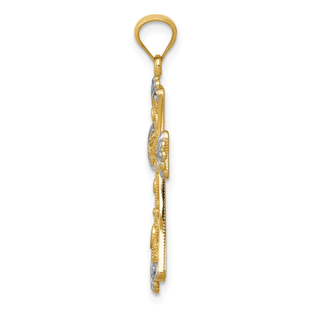 14k Yellow & Rhodium 17 mm Reversible Cross Pendant (1.37 grams)