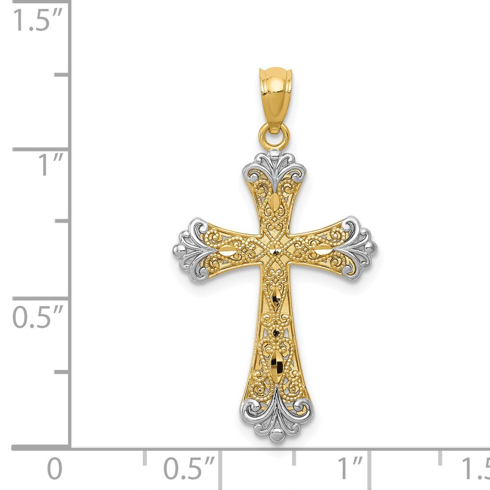 14k Yellow & Rhodium 17 mm Reversible Cross Pendant (1.37 grams)