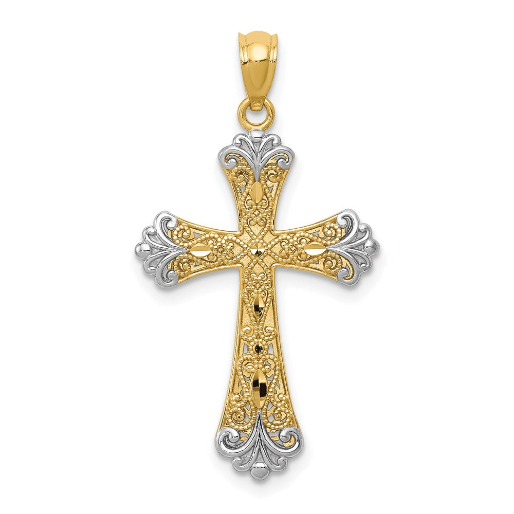 14k Yellow & Rhodium 17 mm Reversible Cross Pendant (1.37 grams)