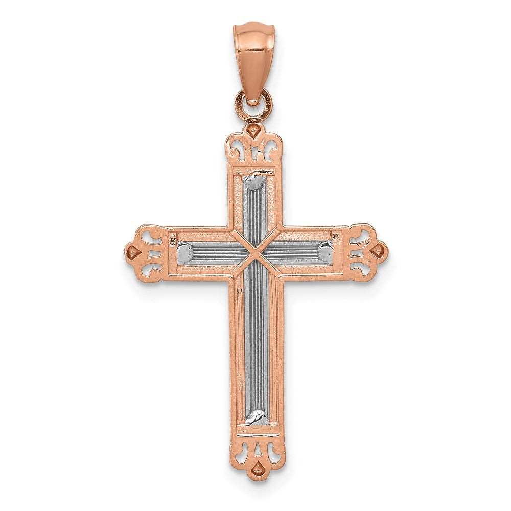 14k Rose Gold 18 mm Diamond-Cut Cross Pendant (1.12 grams)